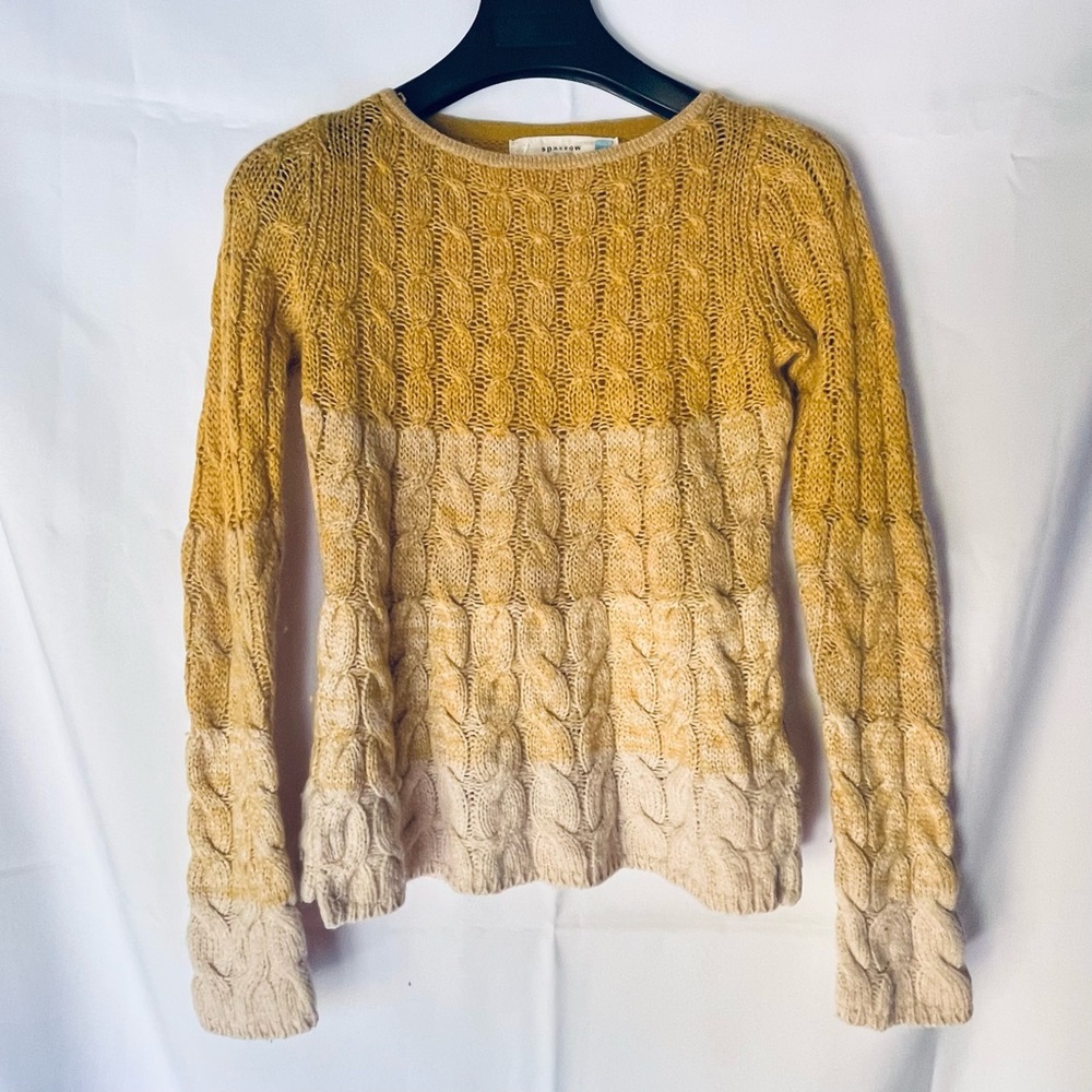 Anthropologie Sparrow Yellow Cream Ombré Cable Knit Sweater